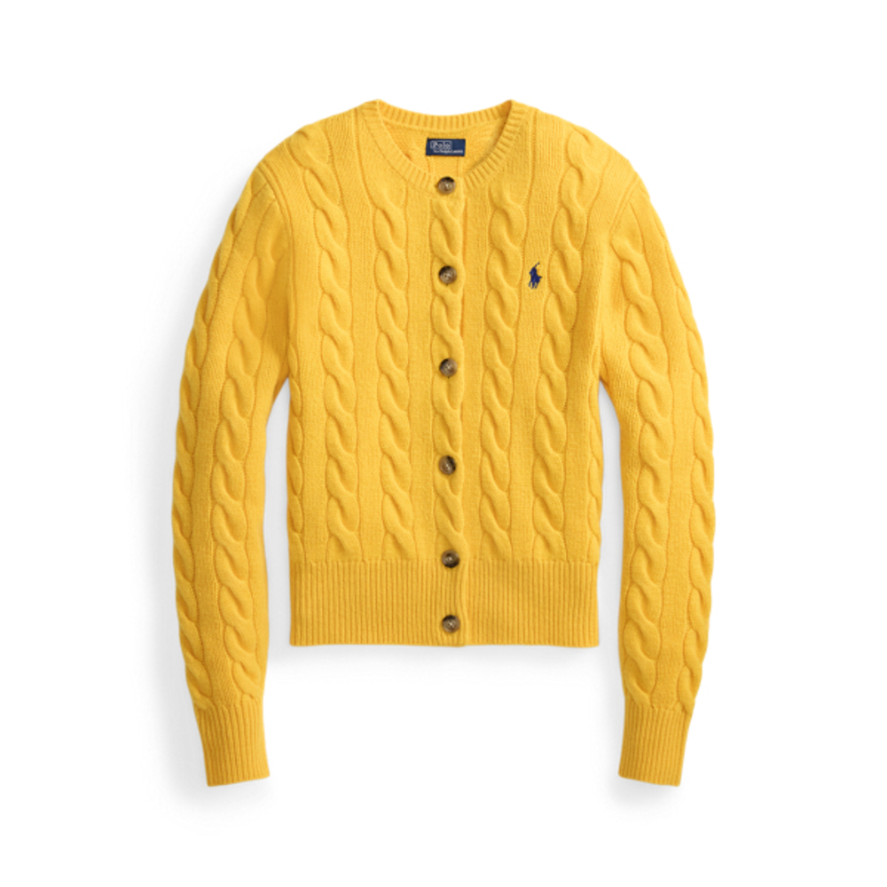 Polo Ralph Lauren Mustrad Yellow Cable-Knit Wool-Cashmere Cardigan Size XS
